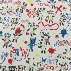 ミヤコカワグチ 綿麻キャンバス 生地50㎝ パンダ　生成り