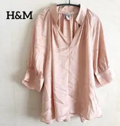 H&M ピンク Vネック 五分袖ブラウス M
