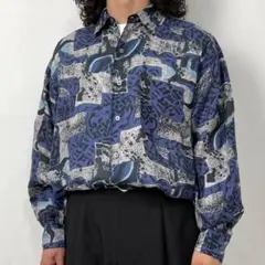 90s ROBERT STOCK 総柄 シルクシャツ 古着 ヴィンテージ