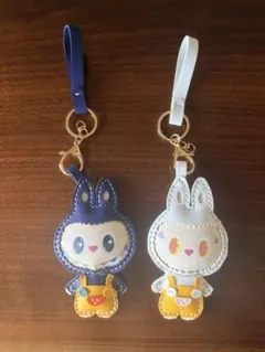 【一点物/ハンドメイド】ラブブ風レザー バッグチャーム キーホルダー 2点セット