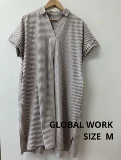 ストライプ 半袖シャツワンピース ロング　ベージュ　GLOBALWORKのサムネイル