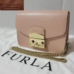 極美品✨フルラ　メトロポリス　ミニチェーンショルダーバッグ　ピンク　ゴールド