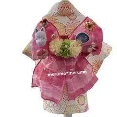 犬服 ハンドメイド 浴衣 リップル生地 2026年度 花火柄 Sサイズ ピンク 犬服 ハンドメイド 浴衣 リップル生地 2026年度 花火柄 Sサイズ 生成
