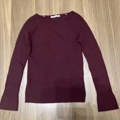 23区バーガンディ リブ編み 長袖セーター