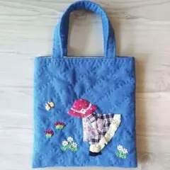★ハンドメイドパッチワーク♡ミニトートバッグ♡手提げ♡スーちゃん♡青系★