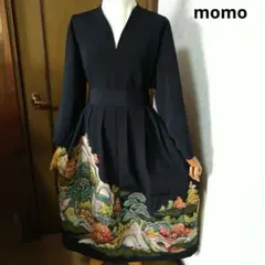 本日限定！正絹 黒留袖 ウエストリボン付きタック入りワンピース♪着物リメイク