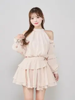 ダーリッチ Darich 　ボリュームシフォンミニワンピース　　ピンクベージュ