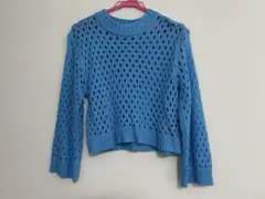 H&M メッシュ編み 長袖セーター XS 青