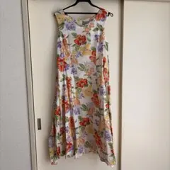 【美品】Ceneper 花柄ロングワンピース ボタニカル フロントリボン