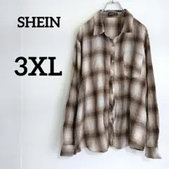 一点物 SHEIN CURVE チェック柄 シャツ 【3XL】 ブラウン系