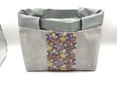 バッグインバッグ　サブバッグ　コードュロイインド刺繍リボン