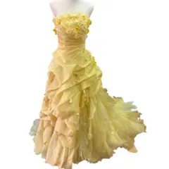 フラワーモチーフ イエロー ロングドレス カラードレス