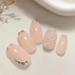 大人可愛いピンクベージュ×ピクシーネイル｜チップの形が選べる◎サイズオーダー◎