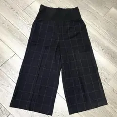 チェック柄 ワイドパンツ ブラック Lサイズ ウエストゴム ストレッチ きれいめ
