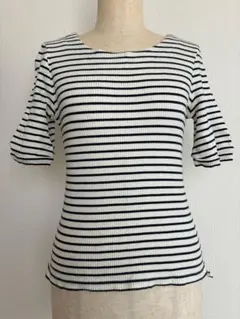 natural couture ボーダー柄 リブ 半袖カットソー 伸縮 着心地◯のサムネイル