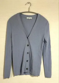 PLST ウォッシャブルウールVネックリブカーディガン　M