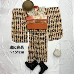 604agu2◼️キッズ着物 ハーフ成人式 着物のみ 立涌文 小花◼️美品