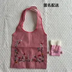 韓国刺繍バッグ　エコバッグ　ミニ巾着　韓国土産　花柄刺繍