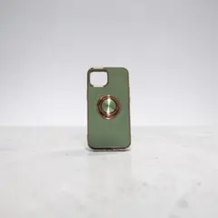 iPhone13mini オリーブグリーン ゴールド リング付ケース