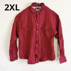 お得★ 赤 長袖シャツ 【2XL】 シャツ トップス レッド メンズ