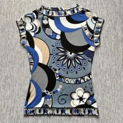 【EMILIO PUCCI】総柄 半袖TシャツM ブルー系 ストレッチ プッチ柄のサムネイル