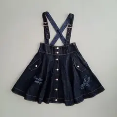 美品！　メゾピアノ　デニム　ジャンパースカート　ロゴ刺繍　ドット