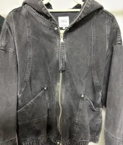 ZARA デニムフード付きスウェットシャツ ブラック