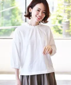 【chocol raffine】襟フリル7分袖カットプルオーバー