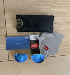 Ray-Ban レイバン サングラス ブルーミラー ゴールドフレーム ケース付き