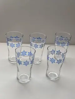 昭和レトロ　ブランドアデリア　青色模様のグラス5個セット