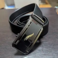 レザー製黒ベルト 金属バックル付き, 100cm