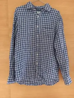 UNIQLO 青と白のチェック柄 長袖シャツ