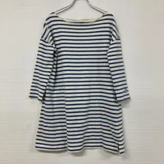 609 青と白のストライプ オフショルダーチュニック