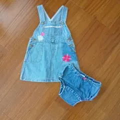 デニムジャンバースカート 花刺繍付き