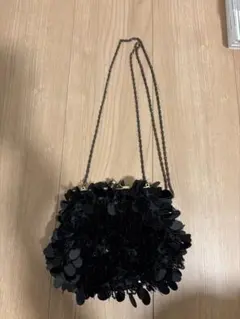 【中古】黒 立体装飾 チェーンショルダーバッグ フォーマル 結婚式 パーティ用
