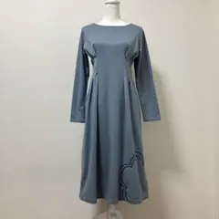 マリークワント　ロングワンピース　水色　刺繍　花　模様　冬　春　大人　可愛い