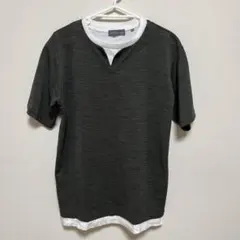 しまむら　シーズンリーズン　メンズ　シャツ　丸首(表ス)半袖　重ね着風　サイズM