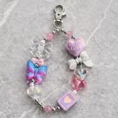 ハンドメイド キーホルダー パステル ゆめかわ オーロラ リボン ハート