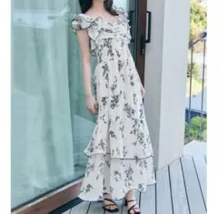 正規品】snidel フリルスリーブバリエプリントワンピース イエロー 0