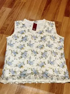 レース ノースリーブ トップス 花柄　青花