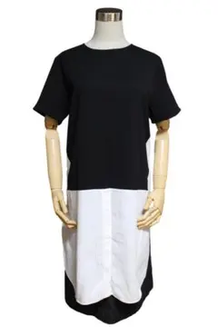 ris-1 ZARA ザラ　ニットx織物 バイカラー ワンピース　M 　美品