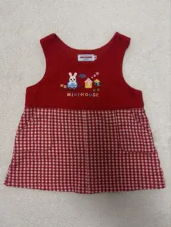 ミキハウス ワンピース 80 赤 チェック うさぎ 美品