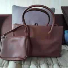 ブラウン トートバッグ 付属ポーチ付き