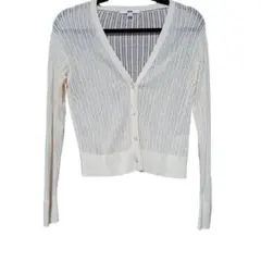 ユニクロアイボリーホワイト透かし編み Vネック カーディガン