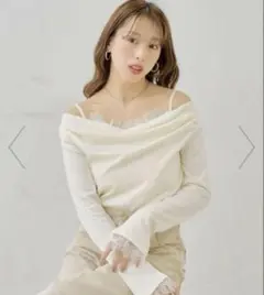 【chico】レイヤードシアードレープデザインニットホワイト