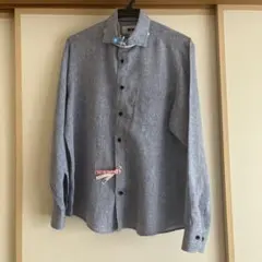【JOSEPH ABBOUD】リネン100% 長袖シャツ Mブルー 織柄 日本製のサムネイル