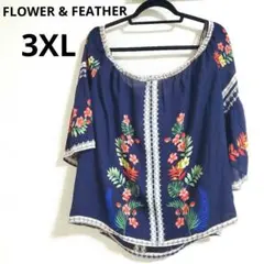 FLOWER & FEATHER【3XL】花柄ブラウス