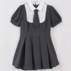 pium ピウム ベルトストライプワンピース プリーツ グレー - メルカリ