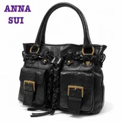 ANNA SUI アナスイ ハンドバッグ レザー がま口 ブラック ゴールド