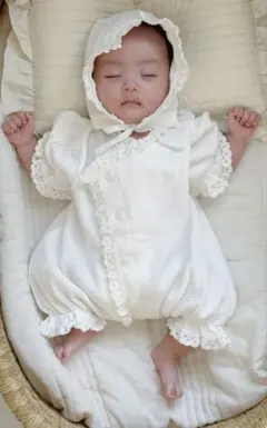 未使用【ciel de bébé】 退院着ボンネット付き（真っ白）XS新生児用